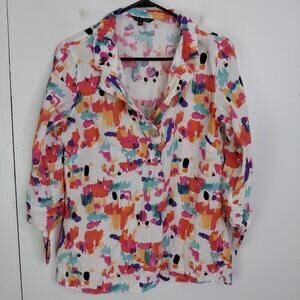John Mark Top Womens Small Popover Watercolor Artsy Abstract Long Sleeve